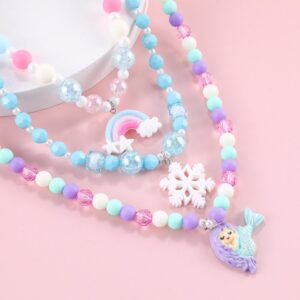 Kids Fashion Resin Mermaid Rainbow Snowflake Pendant Necklace Jewelry
