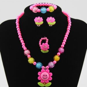 Kids Sunflower Imitation Pearl Necklace Bracelet 4Pcs/Set Jewelry