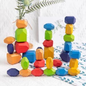 16pcs/set Children Wooden Colored Stone Jenga Building Blocks Educational Toy